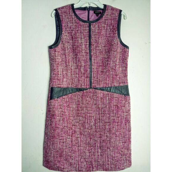 NWT Worth New York Pink/Purple Tweed Wool Blend Leather Trim Shift Dress size 12 - Picture 1 of 12